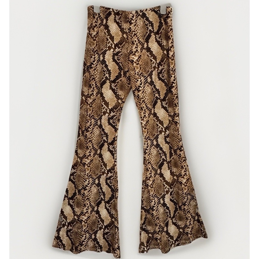 Boho Hippie Rainbow Butterfly Leopard Print Flare Leggings Sz L Bell Bottoms Y2K